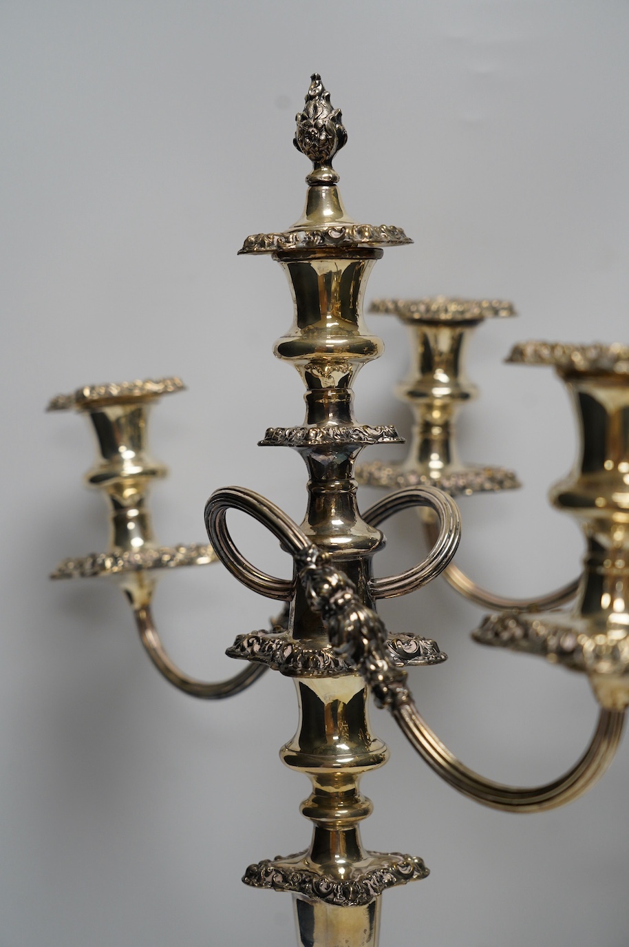 A pair of EPNS candelabra, 52cm high. Condition - fair to good